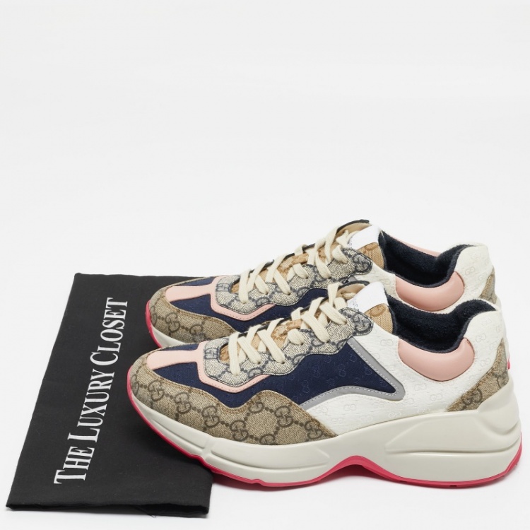 Pre Owned Gucci Multicolor Canvas and Leather Rhyton Sneakers Size 39