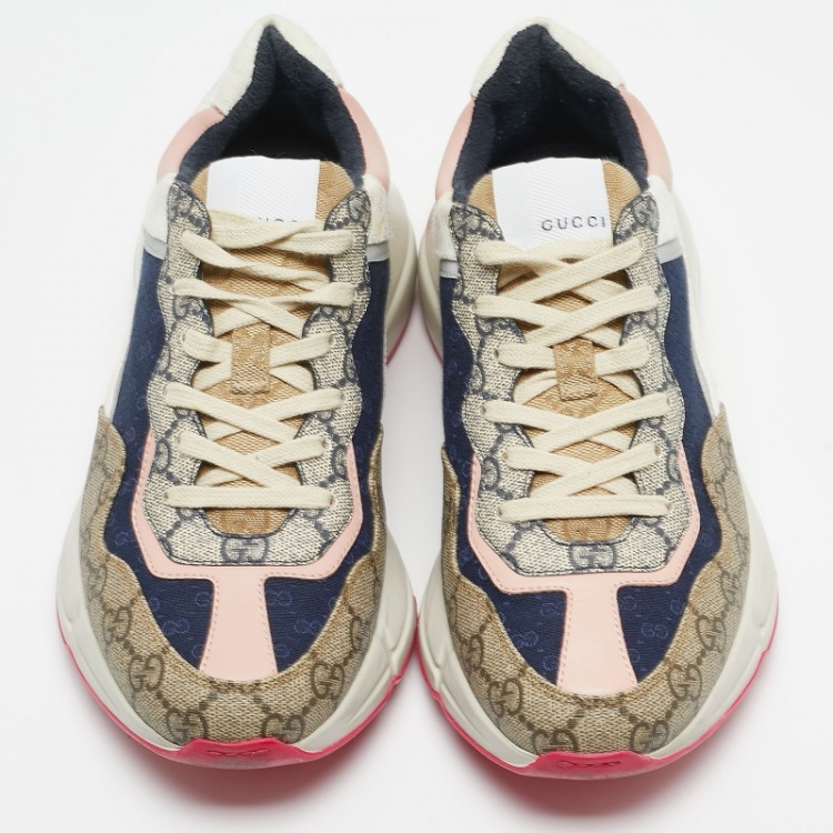 Pre Owned Gucci Multicolor Canvas and Leather Rhyton Sneakers Size 39