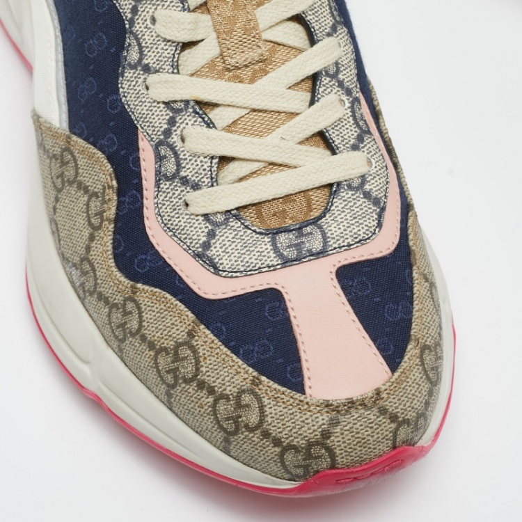 Pre Owned Gucci Multicolor Canvas and Leather Rhyton Sneakers Size 39