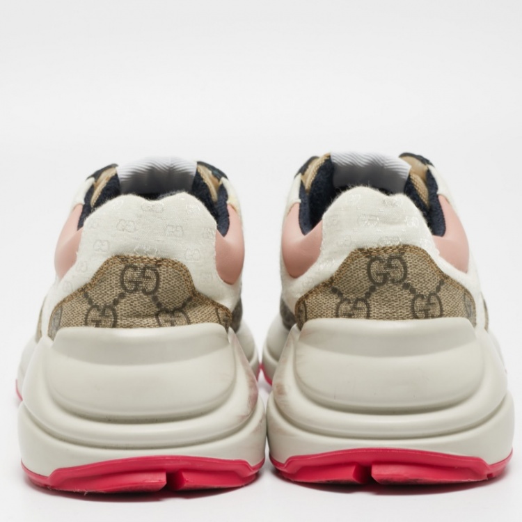 Pre Owned Gucci Multicolor Canvas and Leather Rhyton Sneakers Size 39