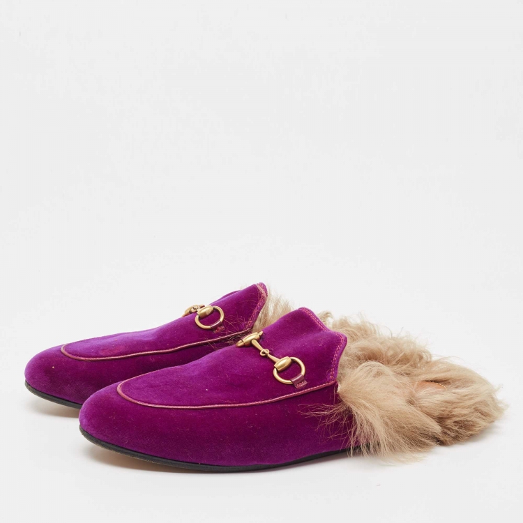 Gucci Purple Velvet and Fur Princetown Mules Size 39 Gucci TLC