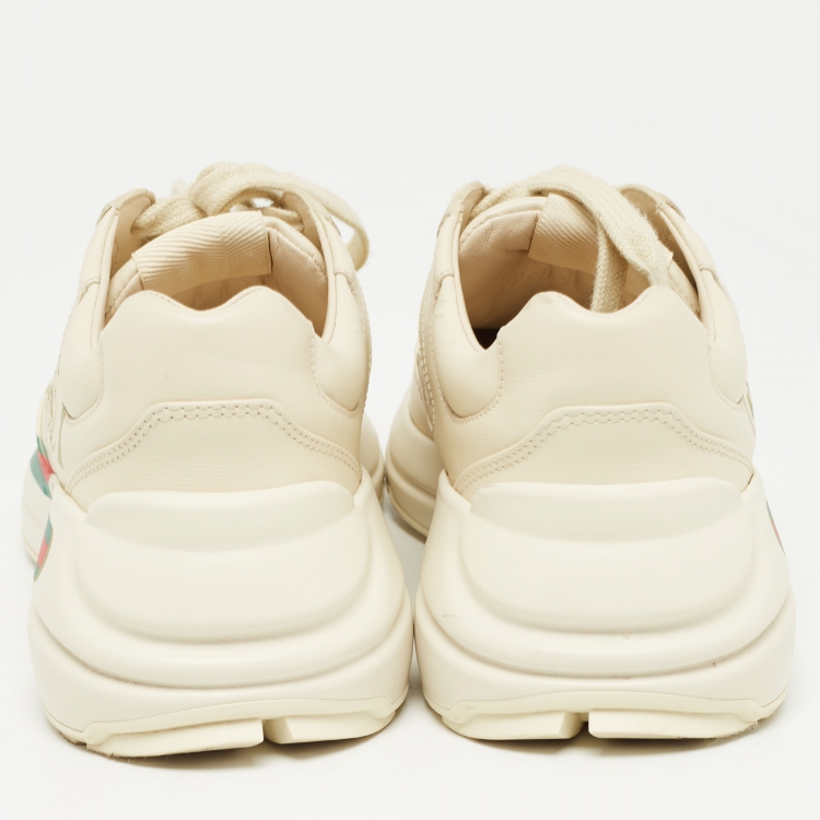 Pre Owned Gucci Cream Leather Rhyton Sneakers Size 35.5