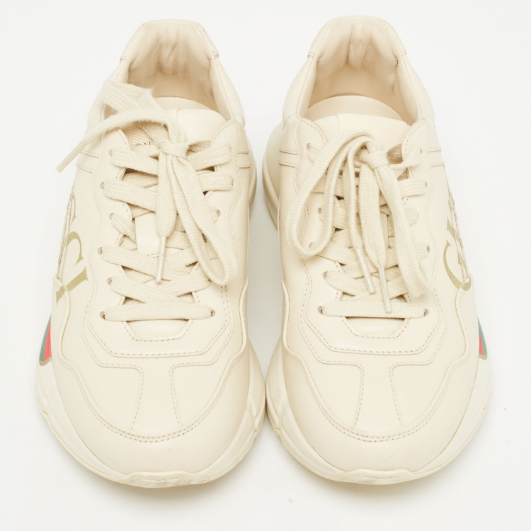 Pre Owned Gucci Cream Leather Rhyton Sneakers Size 35.5