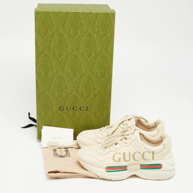 Pre Owned Gucci Cream Leather Rhyton Sneakers Size 35.5