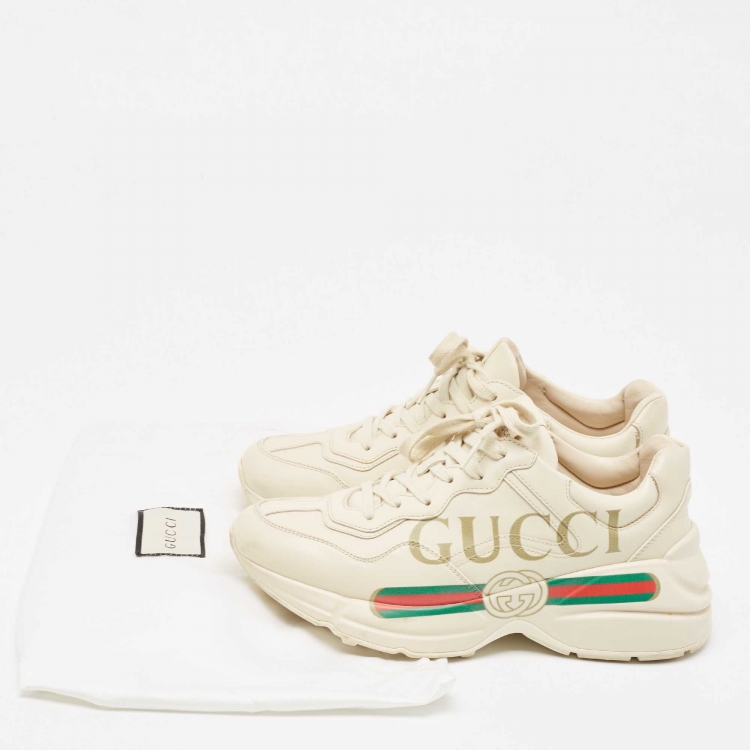 Pre Owned Gucci Cream Leather Rhyton Sneakers Size 37