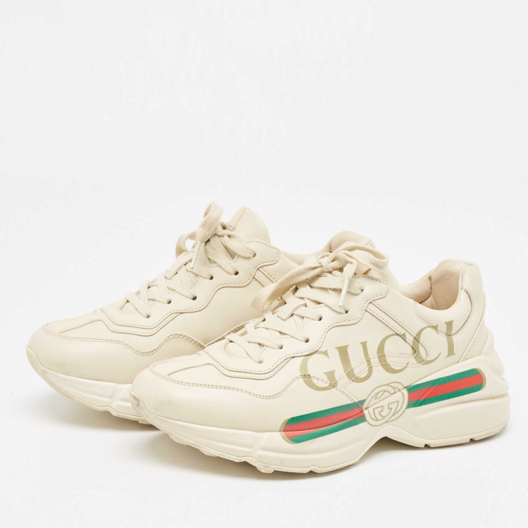 Pre Owned Gucci Cream Leather Rhyton Sneakers Size 37
