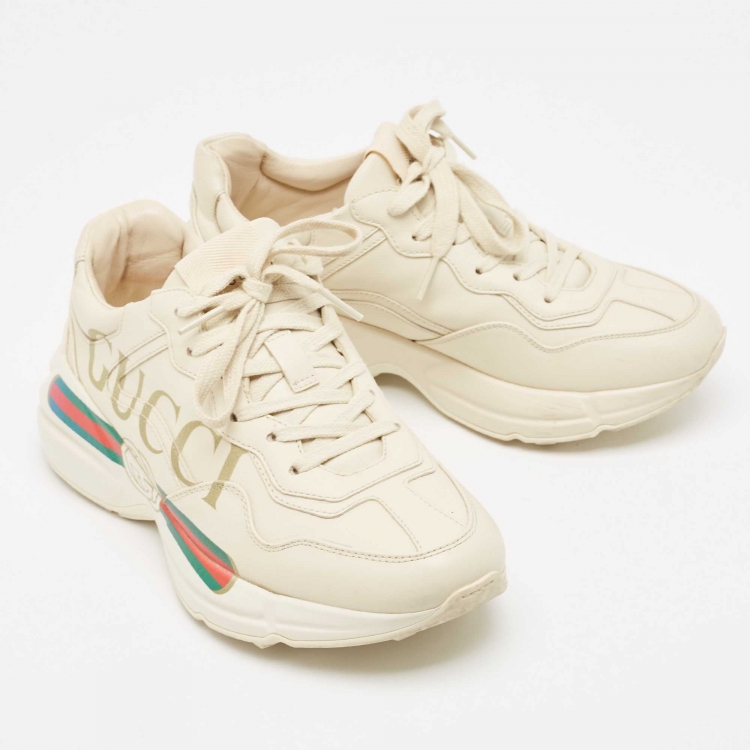 Pre Owned Gucci Cream Leather Rhyton Sneakers Size 37