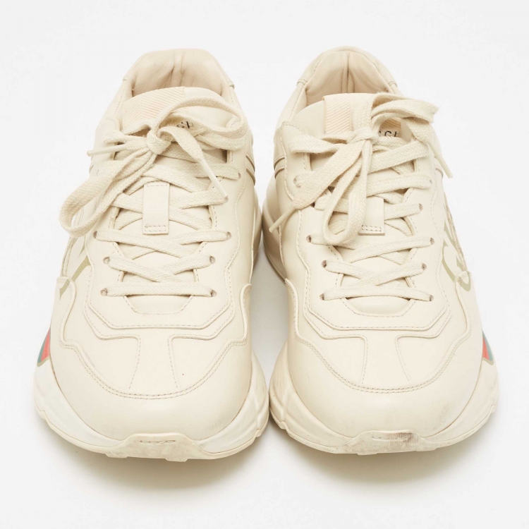 Pre Owned Gucci Cream Leather Rhyton Sneakers Size 37