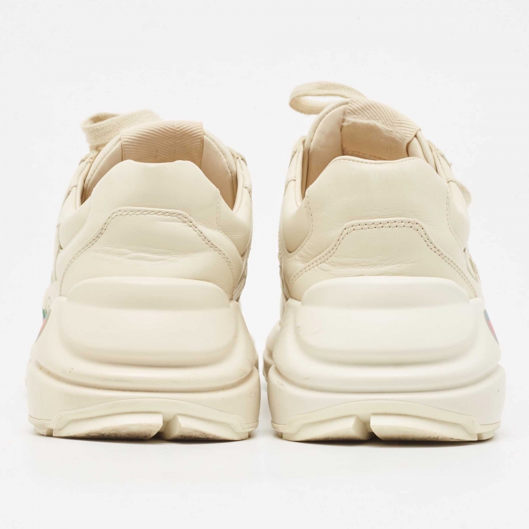 Pre Owned Gucci Cream Leather Rhyton Sneakers Size 37