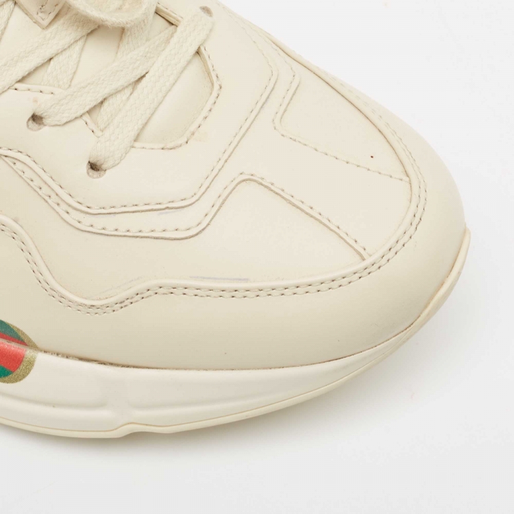 Pre Owned Gucci Cream Leather Rhyton Sneakers Size 37