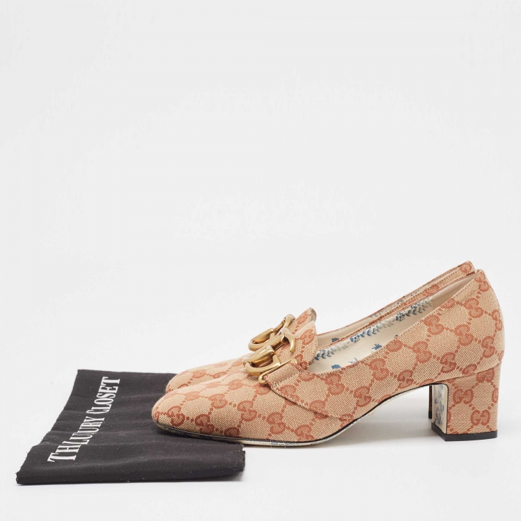 مملوكة مسبقًا Gucci Beige GG Canvas Victoire Pumps Size 39.5