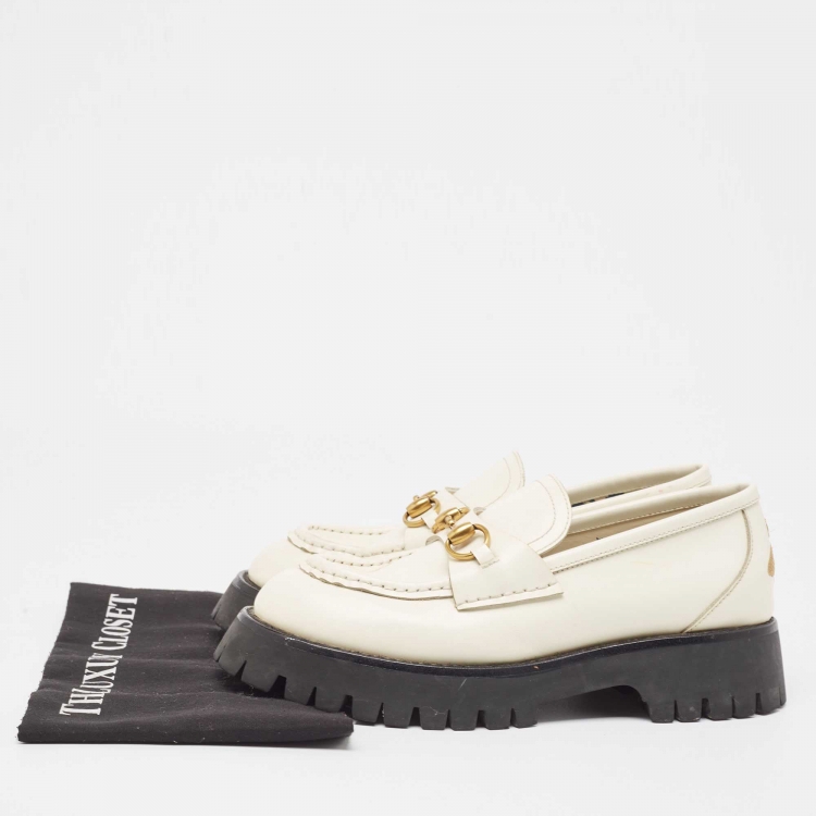 Pre Owned Gucci White Leather Harald Horsebit Platform Loafers Size 41