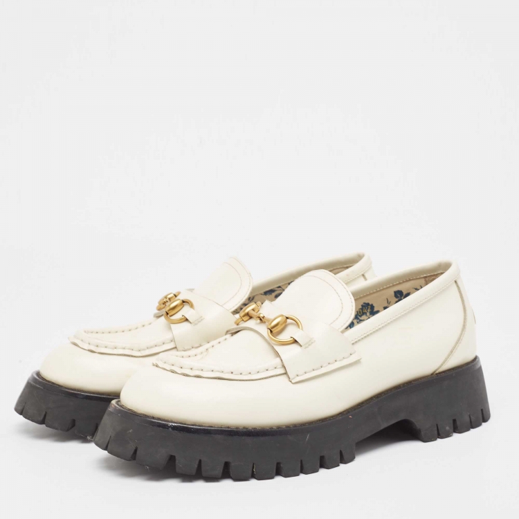 Pre Owned Gucci White Leather Harald Horsebit Platform Loafers Size 41
