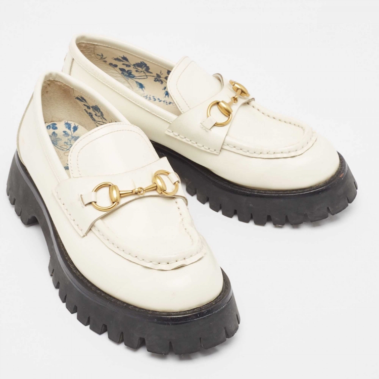 Pre Owned Gucci White Leather Harald Horsebit Platform Loafers Size 41