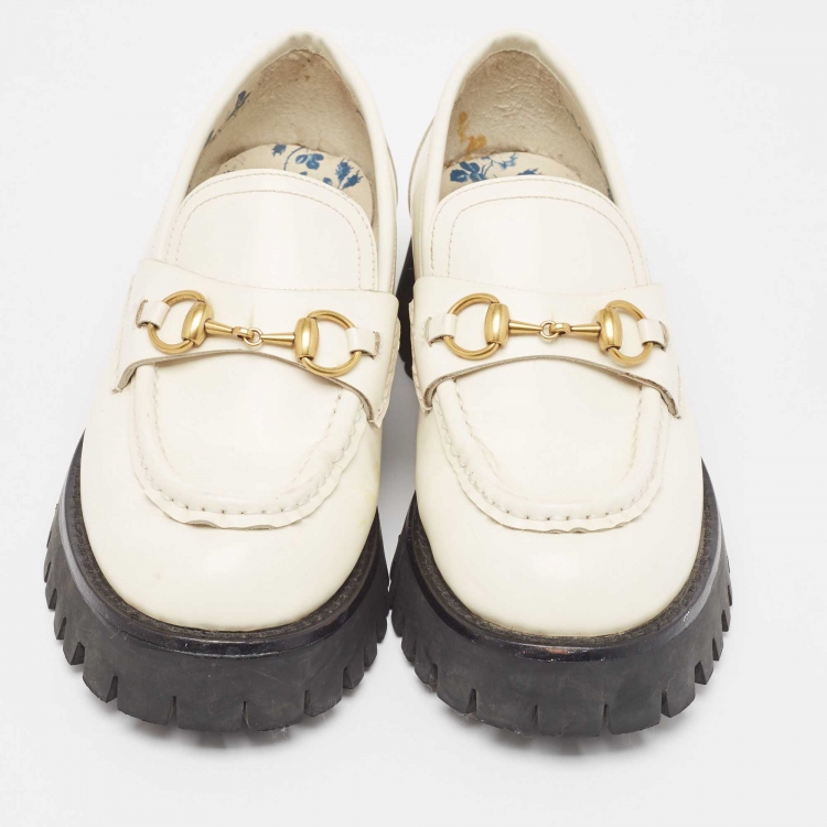 Pre Owned Gucci White Leather Harald Horsebit Platform Loafers Size 41