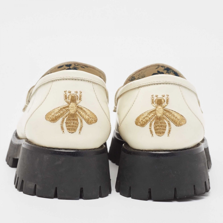 Pre Owned Gucci White Leather Harald Horsebit Platform Loafers Size 41