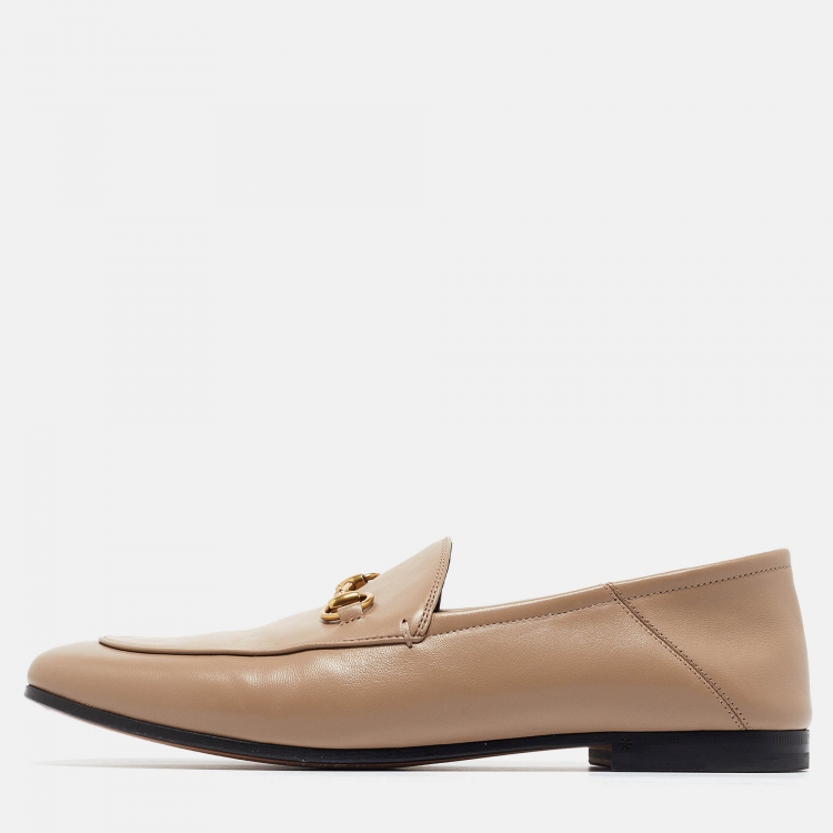 Pre Owned Gucci Brown Leather Jordaan Slip On Loafers Size 40
