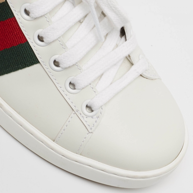 Pre Owned Gucci White Leather Ace Web Sneakers Size 34