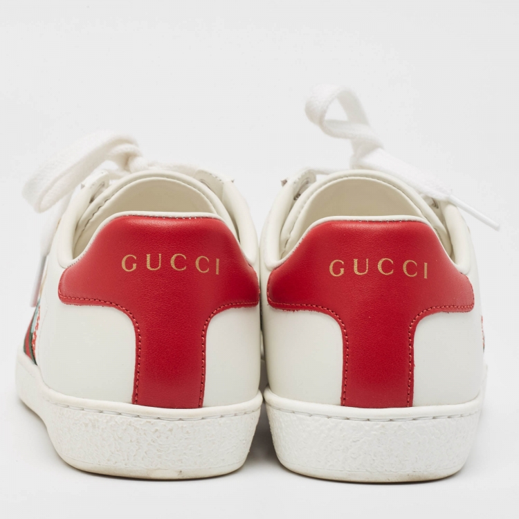 Pre Owned Gucci White Leather Ace Web Sneakers Size 34