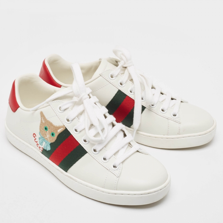 Pre Owned Gucci White Leather Ace Web Sneakers Size 34