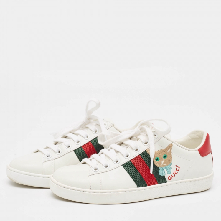 Pre Owned Gucci White Leather Ace Web Sneakers Size 34