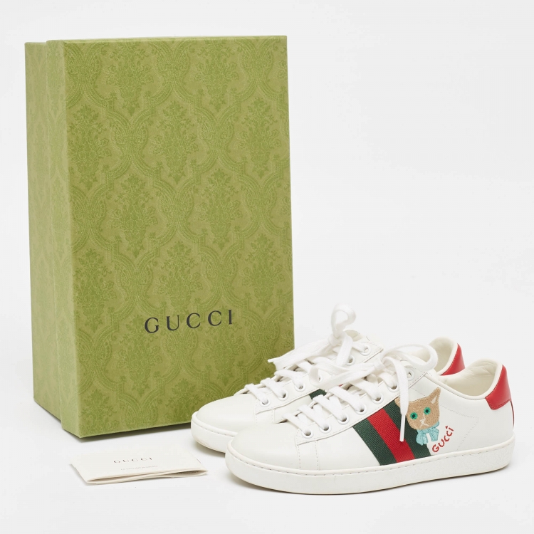 Pre Owned Gucci White Leather Ace Web Sneakers Size 34
