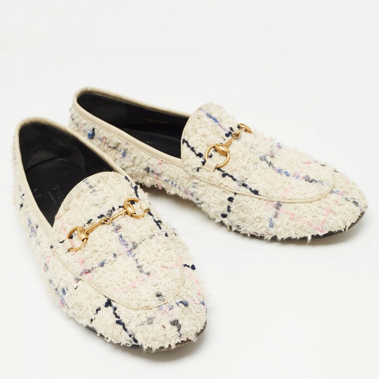 Pre Owned Gucci Multicolor Tweed Jordaan Horsebit Slip On Loafers Size 38.5