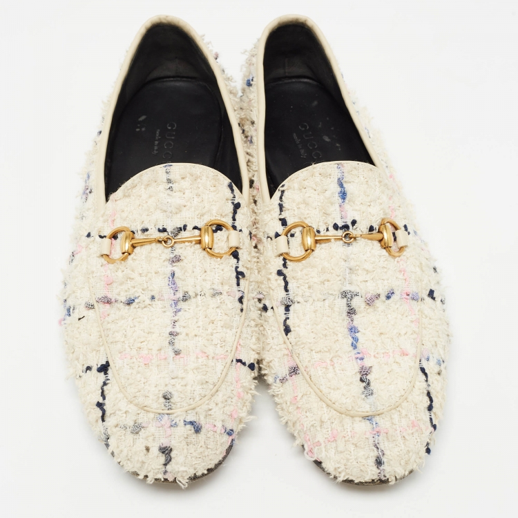 Pre Owned Gucci Multicolor Tweed Jordaan Horsebit Slip On Loafers Size 38.5