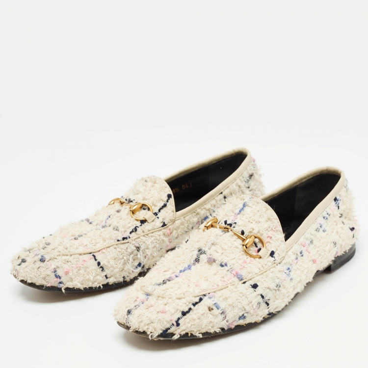 Pre Owned Gucci Multicolor Tweed Jordaan Horsebit Slip On Loafers Size 38.5