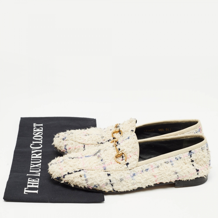 Pre Owned Gucci Multicolor Tweed Jordaan Horsebit Slip On Loafers Size 38.5