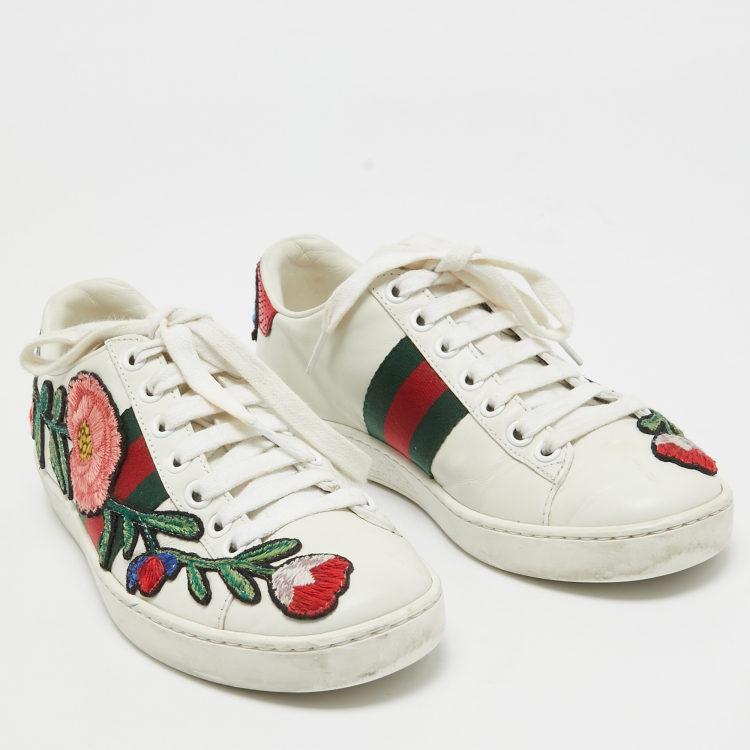 Pre Owned Gucci White Leather Ace Web Low Top Sneakers Size 34