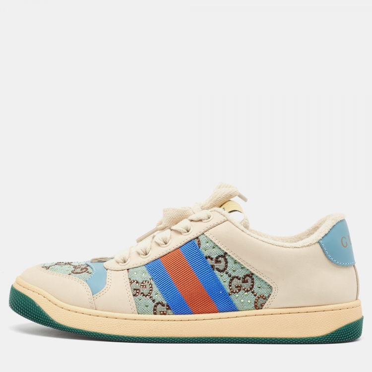 Pre Owned Gucci Multicolor Leather and Canvas Screener  Sneakers Size 39