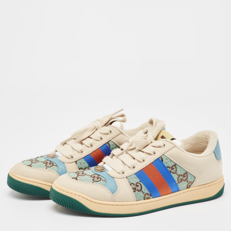 Pre Owned Gucci Multicolor Leather and Canvas Screener  Sneakers Size 39