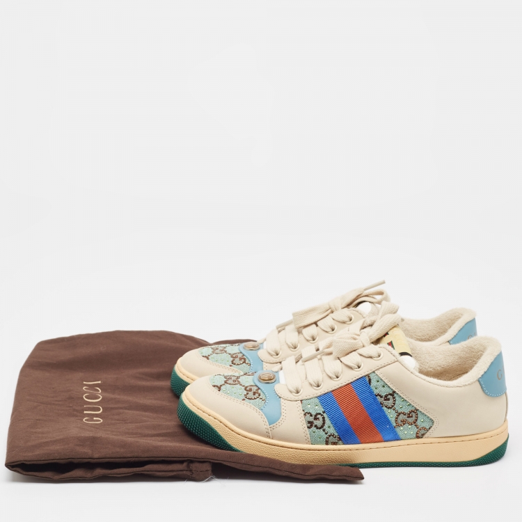 Pre Owned Gucci Multicolor Leather and Canvas Screener  Sneakers Size 39