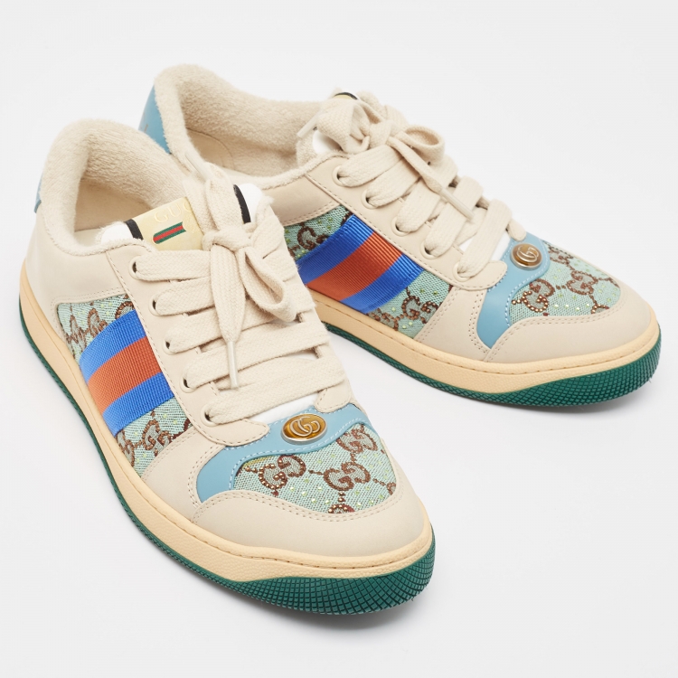 Pre Owned Gucci Multicolor Leather and Canvas Screener  Sneakers Size 39