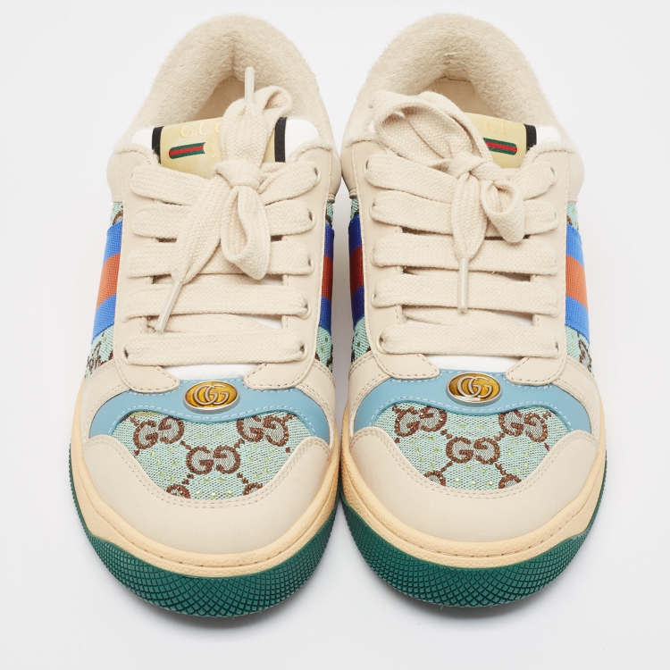 Pre Owned Gucci Multicolor Leather and Canvas Screener  Sneakers Size 39