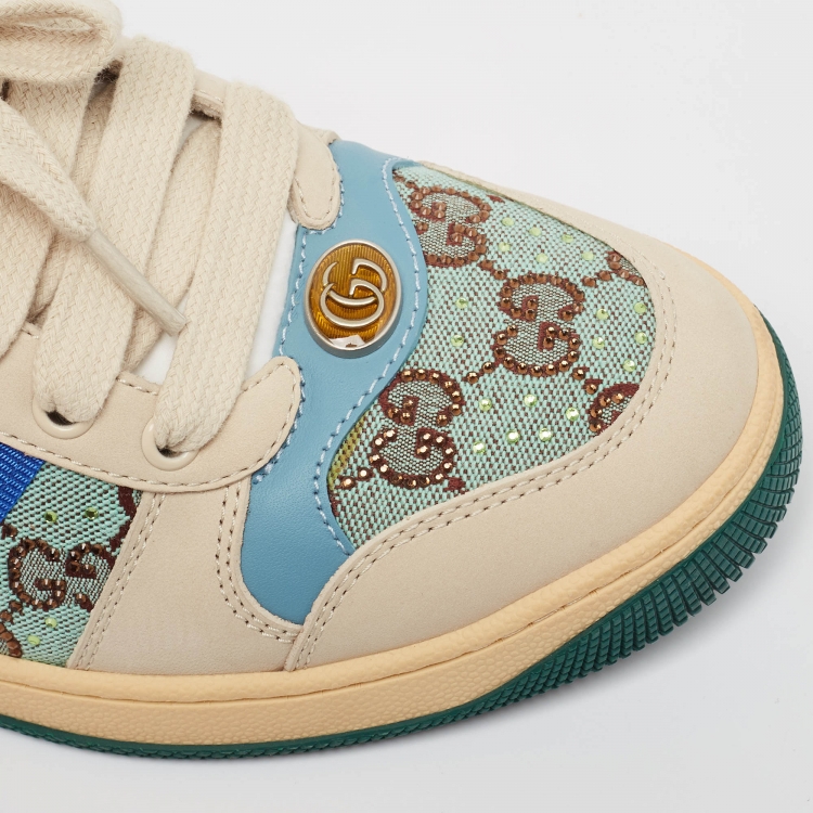 Pre Owned Gucci Multicolor Leather and Canvas Screener  Sneakers Size 39