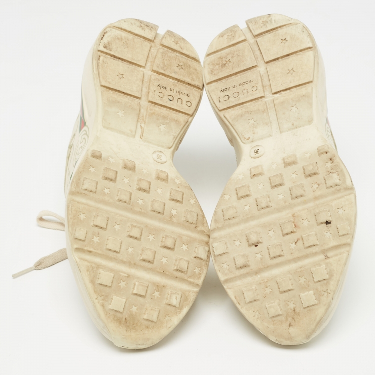 Pre Owned Gucci Cream Leather Rhyton Sneakers Size 36