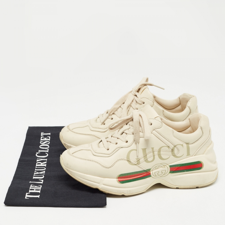 Pre Owned Gucci Cream Leather Rhyton Sneakers Size 36