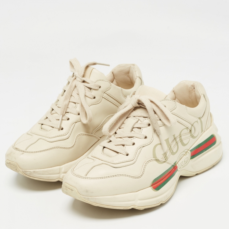 Pre Owned Gucci Cream Leather Rhyton Sneakers Size 36