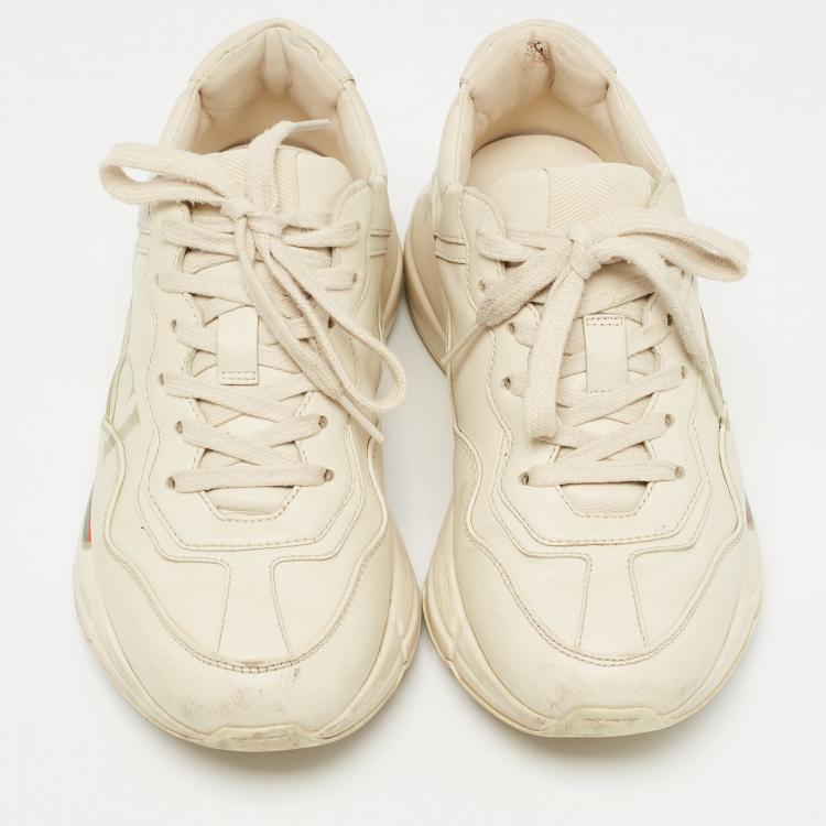 Pre Owned Gucci Cream Leather Rhyton Sneakers Size 36