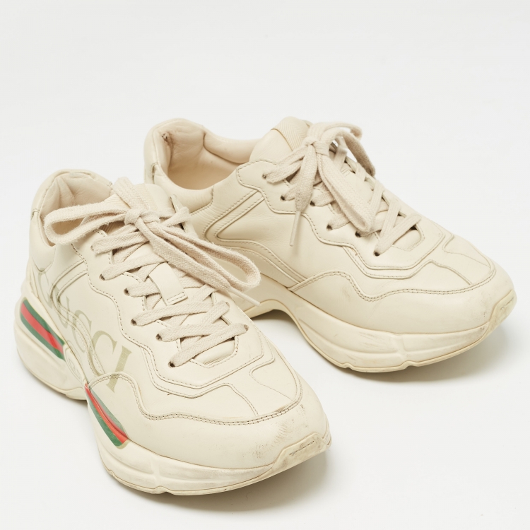 Pre Owned Gucci Cream Leather Rhyton Sneakers Size 36
