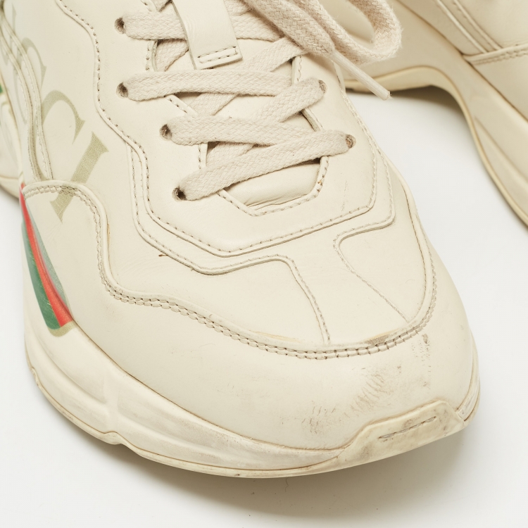 Pre Owned Gucci Cream Leather Rhyton Sneakers Size 36
