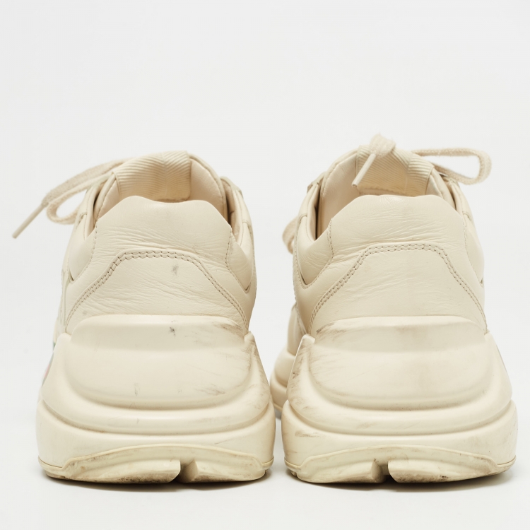Pre Owned Gucci Cream Leather Rhyton Sneakers Size 36