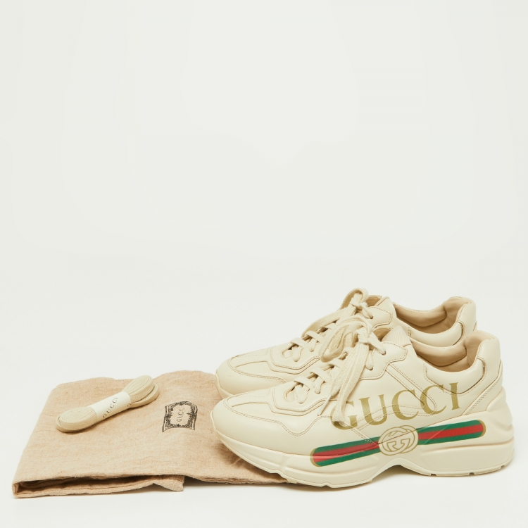 Pre Owned Gucci Cream Leather Rhyton Low Top Sneakers Size 38