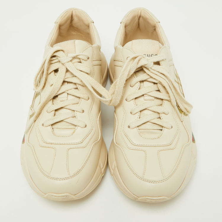 Pre Owned Gucci Cream Leather Rhyton Low Top Sneakers Size 38