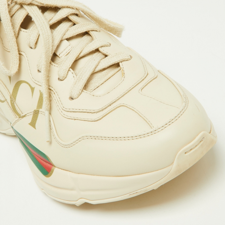 Pre Owned Gucci Cream Leather Rhyton Low Top Sneakers Size 38