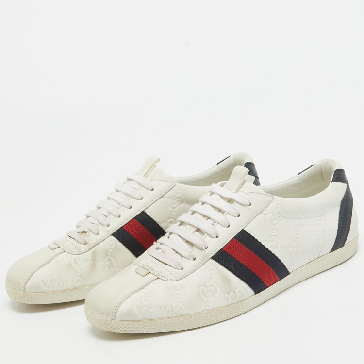 Pre Owned Gucci White Guccissima Leather Web Low Top Sneakers Size 38