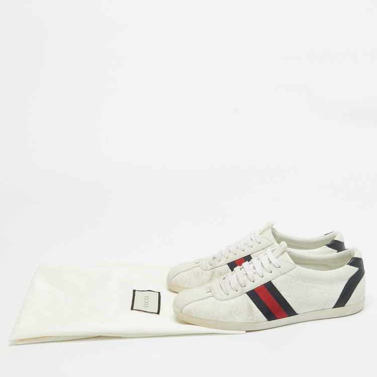 Pre Owned Gucci White Guccissima Leather Web Low Top Sneakers Size 38