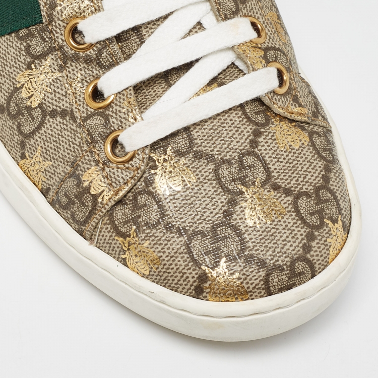 Pre Owned Gucci Beige/Brown GG Supreme Canvas Bee Ace Sneakers Size 36.5